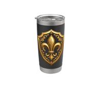 Araldico schermato Fleur-De-Lys con pergamene ornate Bicchiere termico in acciaio inox doppia parete