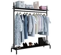 ARALEL Appendiabiti Porta Abiti Industriale con Ripiani A 2 Ripiani, Appendiabiti in Metallo Nero per Appendere I Vestiti, Attaccapanni Autoportante per L'organizzazione di (Size:120X40X168CM)