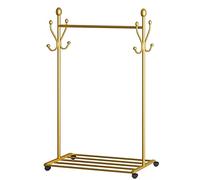ARALEL Appendiabiti Robusto Porta Abiti in Metallo su Ruote Appendiabiti Resistente con Ripiani E 8 Ganci Organizzatore di Vestiti Autoportante per Appendere I Vestiti(Size:100X35X170CM,Color:Oro)