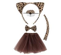 Araluky Set per costume leopardato, cerchietto con orecchie da gatto, naso, papillon, coda e tutù, accessori per feste per Halloween, giochi e carnevale