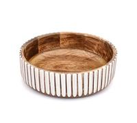 ARAMBH Handcrafted Mango Wood Centerpiece Bowl - Burnt Interior & Whitewashed Exterior | Wooden Bowl for Coffee Table, Entryway, Rustic Farmhouse & Modern Home Decor (25,4 x 25,4 x 7,62 cm)
