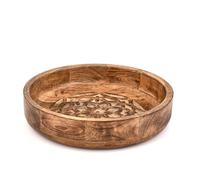 ARAMBH Handcrafted Mango Wood Decorative Bowl - Burnt Round Finish with Intricate Carved Center | Rustic Wooden Table Centerpiece for Farmhouse & Modern Decor (30,48 x 30,48 x 6,35 cm)