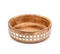 ARAMBH Natural Mango Wooden Bowl - Burnt Inner Detailing & Whitewash Floral Artwork | Decorative Centerpiece Bowl for Home, Kitchen Counter, Living Room & Office (25,4 x 25,4 x 7,62 cm)