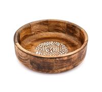 ARAMBH Whitewash & Burnt Mango Wood Fruit Bowl - Handmade Wooden Decorative Bowl for Kitchen Counter, Dining Table & Rustic Home Decor (25,4 x 25,4 x 7,62 cm)