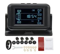Aramox Monitor Pressione Pneumatici Solare, di Monitoraggio Pressione Pneumatici Wireless con 10 Sensori 15bar Ricarica Solare 4 Allarmi TPMS per Rimorchio Camion