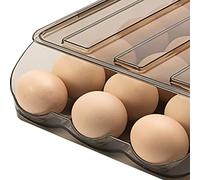 Aramox Scaffale per Uova con Rotolamento Automatico, Vassoio per Uova Impilabile in Plastica PET con Coperchio Trasparente, 18 per Strato, Contenitore Portauova Inclinato per Bancone della del (Uno