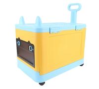 Aramox Scatola/coperchio Multifunzionale per Giocattoli, con Ruote, Design Salvaspazio per gli Effetti Personali dei Bambini (blu giallo)