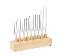 Aramox Set di 9 Diapason per Solfeggio, Lega di Alluminio, con Martello in Silicone e Supporto in Legno per Guarigione del DNA, Terapia Sonora Chakra, Meditazione, da 396Hz a 963Hz