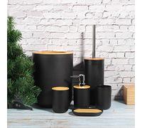 Aramox Set di Accessori da Bagno da 6 Pezzi, Materiale in PP e bambù, Facile Manutenzione e Installazione, Set da Toilette Completo per l'arredamento della Casa o del Bagno (BLACK)