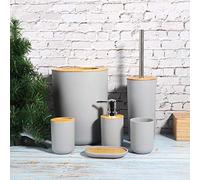 Aramox Set di Accessori da Bagno da 6 Pezzi, Materiale in PP e bambù, Facile Manutenzione e Installazione, Set da Toilette Completo per l'arredamento della Casa o del Bagno (GRAY)