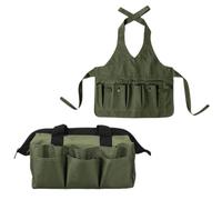 Aramox Set di Attrezzi da Giardino con Grembiule e Borsa per Attrezzi, Organizzatore in Oxford 600D con Tasche, Verde, per Giardino, Frutteto, Cortile e Campeggio