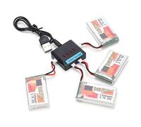 Aramox Set di Batterie RC Lipo Batteria Al Litio 4 Pezzi 3,7 V 1200 MAh 25C Batteria per Auto RC con Caricatore 4 in 1 Mini Spina Bianca per Camion Elicottero Drone Barca Aereo Utenti