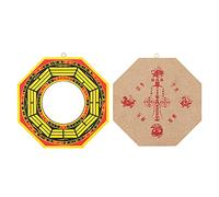 Aramox Specchio Concavo Bagua, Specchio per la Ricchezza del Feng Shui per Affari Domestici, Invito Ricchezza, Protezione all'aperto, Simboli Antichi, Materiale in Legno, 4 Pollici Convessi