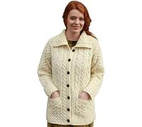 Aran Cardigan in Maglia Irlandese per Donna Maglione Lungo in Lana Merino 100% Made in Ireland (Naturale, M)