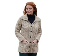 Aran Cardigan in Maglia Irlandese per Donna Maglione Lungo in Lana Merino 100% Made in Ireland (Skiddaw, XXL)