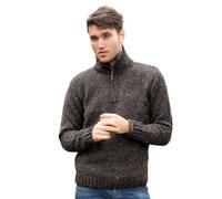 Aran Crafts - Maglione da uomo irlandese con mezza cerniera, 100% lana Donegal - Marrone - M