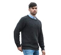 Aran Crafts Maglione Irlandese da Pescatore, Girocollo a Costine, di Lana, da Uomo (100% Pura Lana), Carbone, XL