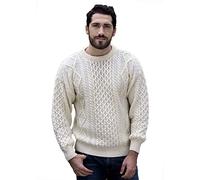 Aran Crafts Maglione Irlandese Morbido Lavorato a Maglia a Girocollo (100% Pura Lana Nuova), Ecru, L