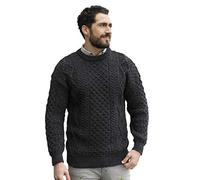 Aran Crafts Maglione Irlandese Morbido Lavorato a Maglia Girocollo Unisex (100% Pura Lana Nuova), Carbone, XL
