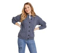 Aran Woolen Mills Cardigan con Bottoni Lavorati a Maglia da Donna con Tasche 100% Lana Merino (Blu, XXL)