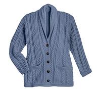 Aran Woollen Mills Maglione Cardigan con Scialle Irlandese Lavorato a Trecce in Lana Merino (Grigio, XXL)