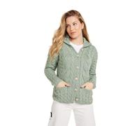 Aran Woollen Mills Maglione Cardigan Irlandese per Donna Made in Ireland Cappotto in Lana Merino Super Morbida Lavorata a trecce (Verde Schiuma Marina, L)