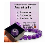 arana's® - Bracciale AMATISTA sfere 8 mm + Quadrante 30 mm - Cristalli naturali e pietre preziose qualità 7A - Regali originali - Portafortuna - Oroscopo, 19 cm, Pietra naturale ametista, Ametista