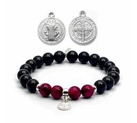 arana's - Bracciale con medaglia croce di San Benedetto in argento sterling - Pietre naturali di tormalina nera e occhio di tigre - Regali originali per uomo e donna - Protezione malocchio - Unisex,