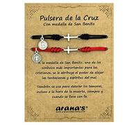 arana's® - Bracciale croce uomo donna - Medaglia di San Benedetto - Buona fortuna protezione - Confezione 2 braccialetti religiosi filo rosso nero unisex - Contro il malocchio - Regali originali