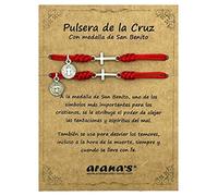 arana's® - Bracciale croce uomo donna - Medaglia di San Benedetto - Buona fortuna protezione - Confezione 2 braccialetti religiosi filo rosso nero unisex - Contro il malocchio - Regali originali