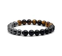 arana's - Bracciale in tormalina, ematite e occhio di tigre - portafortuna per uomo e donna - Tripla protezione contro l'invidia e le cattive energie, 19 cm, Pietra, Occhio di tigre Ematite Tormalina