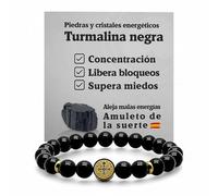 arana's® - Bracciale MEDALLA CRUZ SAN BENITO tormalina nera - Filo elastico con sfere da 8 mm - Bracciali energetici per donna e uomo - Amuleto contro le cattive energie e il malocchio, 19,50 cm,