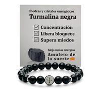 arana's® - Bracciale MEDALLA CRUZ SAN BENITO tormalina nera - Filo elastico con sfere da 8 mm - Bracciali energetici per donna e uomo - Amuleto contro le cattive energie e il malocchio, 19,50 cm,