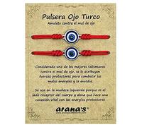 arana's - Bracciale occhio turco filo rosso - Amuleto protezione contro il malocchio e l'invidia - Bracciale Kabbalah per coppie donna uomo e bambini - Talisman buona fortuna - Confezione da 2 pezzi