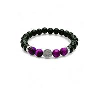 arana's - Bracciale pietre naturali autentiche - Onix agata nera tormalina ossidiana occhio di tigre rosa - Medaglia San Benedetto - Regali originali per donna - Protezione malocchio - Unisex, 16 cm a