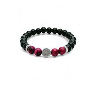 arana's - Bracciale pietre naturali autentiche - Onix agata nera tormalina ossidiana occhio di tigre rosa - Medaglia San Benedetto - Regali originali per donna - Protezione malocchio - Unisex, 16 cm a