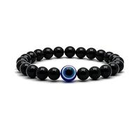 arana's - Bracciale TURMALINA NERA con occhio turco - Perline a sfera 8 mm - Pietre energetiche per uomo e donna - Protezione onde elettromagnetiche e invidia - Respinge le cattive energie, 19 cm