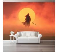 Arancia Moderno Carta da Parati no autoadhesivo, patrón Fantasia Tramonto Samurai Nebbia, ideal para decoración de interiores, pared de salón dormitorio o estudio 200 x 140 cm