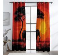 Arancia Tende Oscuranti per Protezione della Privacy, Oscuranti a Occhielli Elefante Tramonto Albero Stampato - Facili da Lavare per Casa o Ufficio, L 140 x A 280 cm (2 Pannelli)