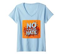 Arancione Anti Bullismo No Place for Hate Statement Maglietta con Collo a V, Donna, Celeste, L