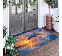 Arancione-Blu Delfino Al Tramonto Tappeto Lavabile Per Corridoio,60X90Cm Pelo Basso Morbido E Antiscivolo Tappeto Da Bagno Con Stampe Illustrazioni Fantasy Per Cucina Camera Da Letto Ingresso