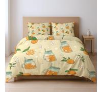 Arancione Carino Fresco Lattina Di Succo Bianco Fiori Parure CopriPiumino Superiore Biancheria Da Letto Con Federa Adatto Ai Giovani 135 x 200cm Set Di Due Pezzi