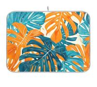 Arancione Ciano Monstera Deliciosa Foglie Cucina Piano di Lavoro Decor Stuoia Piatto di asciugatura 18x24 Tappetino di asciugatura 18 x 24