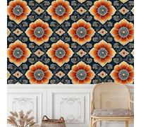 Arancione Floreali Carta da Parati Rimovibile Autoadesiva Vintage Stile Impermeabile Ispessita Opaco Pellicola Adesivo Mobilia Decorativo Rullo Sticker per Cucina Camera da Letto Bagno 0.4x5 m
