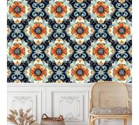 Arancione Floreali Pellicola Adesiva per Mobili Carta da Parati Rimovibile Vintage Stile Autoadesiva Opaco Ispessita Wallpaper Impermeabile Rullo Sticker per Muro Cucina Armadio Porta 0.52x5 m