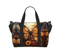 arancione giallo farfalla campo fiori borsa a tracolla, borsa casual da viaggio, adatta per lavoro, viaggi, fitness, turismo, borsa da donna con cerniera,