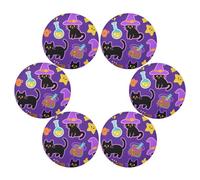 Arancione Halloween Zucca Gatto Nero Decorazioni di Halloween Tovagliette rotonde Set di tovagliette in lino resistenti al calore impermeabili individuales para mesa de comedor Azul 39,1 x 39,1 cm Set