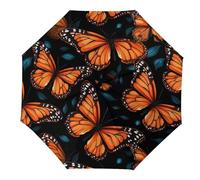 Arancione Monarca Farfalla Antivento Viaggio Manuale 3 Pieghevole Ombrello Impermeabile Automatico Rainbrella Per Uomo Donna