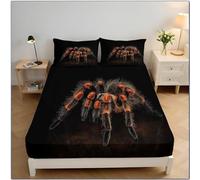 Arancione Nero Ragno Lupo Lenzuola con Angoli 90x200cm, Mistero Elasticizzato per Letto con Materasso Fino a 30cm, Ipoallergenico di Morbido e Lavabile in Lavatrice, Nero