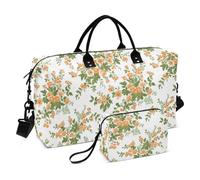 Arancione Retro Art Fiore Decorativo Weekender Bag Sport Tote Gym Bag con Cinghia Regolabile per Allenamento 2 Pz Set bolso de Mano para viajar en Avion
